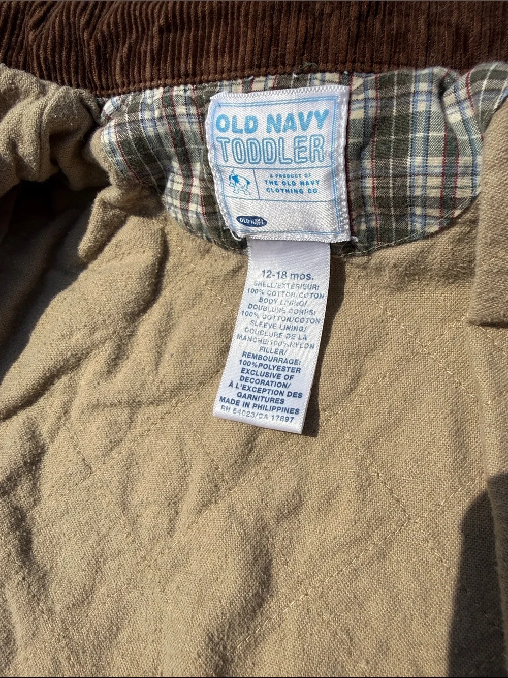 Old Navy Kids Cream Jacket with Brown Corduroy Collar